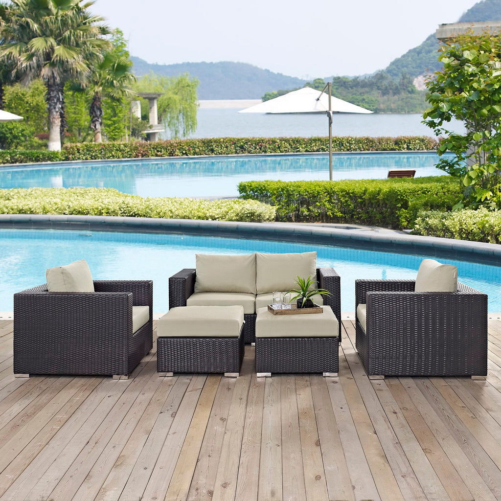 Convene 5 Piece Outdoor Patio Sofa Set - Espresso Beige
