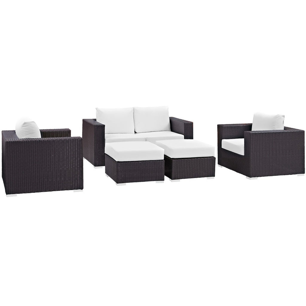 Convene 5 Piece Outdoor Patio Sofa Set - Espresso White