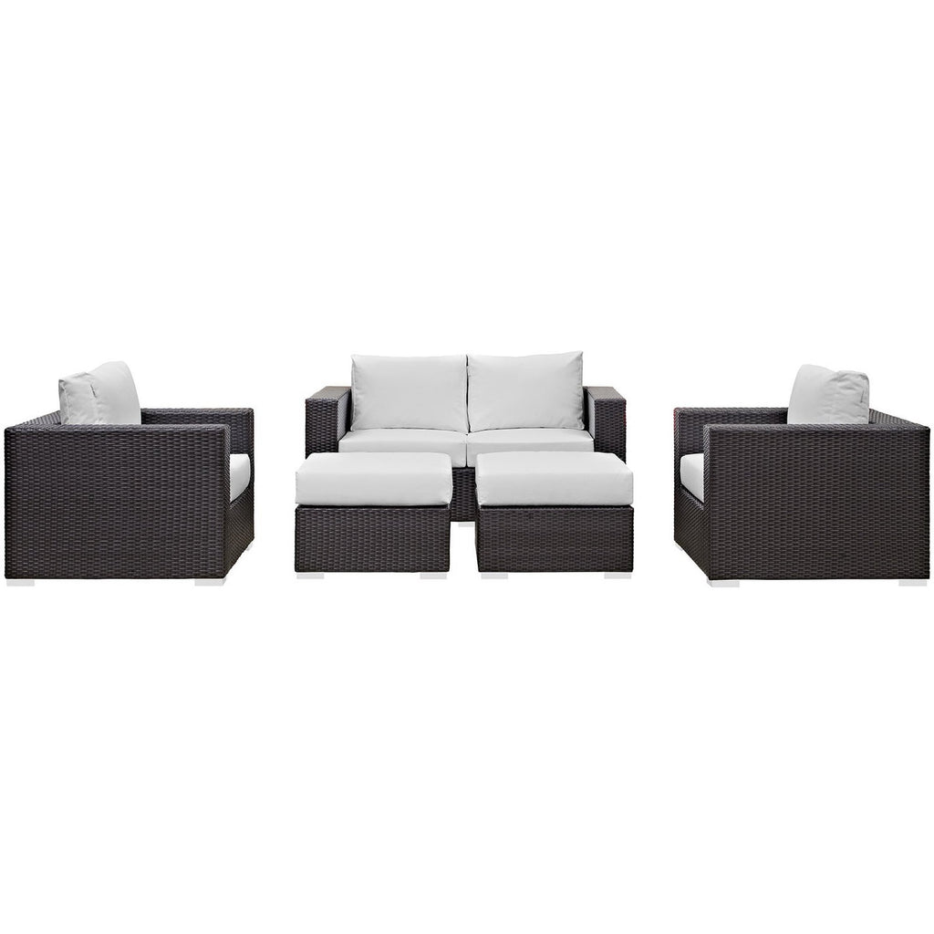 Convene 5 Piece Outdoor Patio Sofa Set - Espresso White