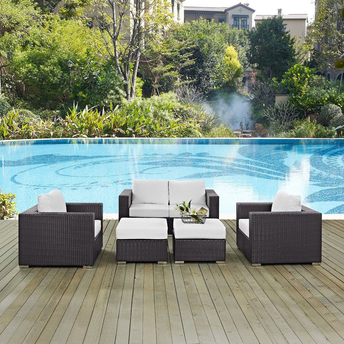 Convene 5 Piece Outdoor Patio Sofa Set - Espresso White