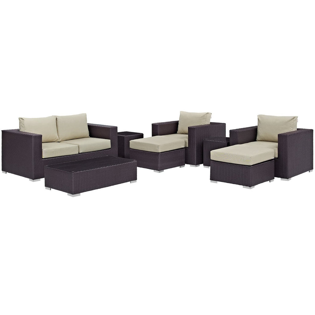 Convene 8 Piece Outdoor Patio Sofa Set - Espresso Beige