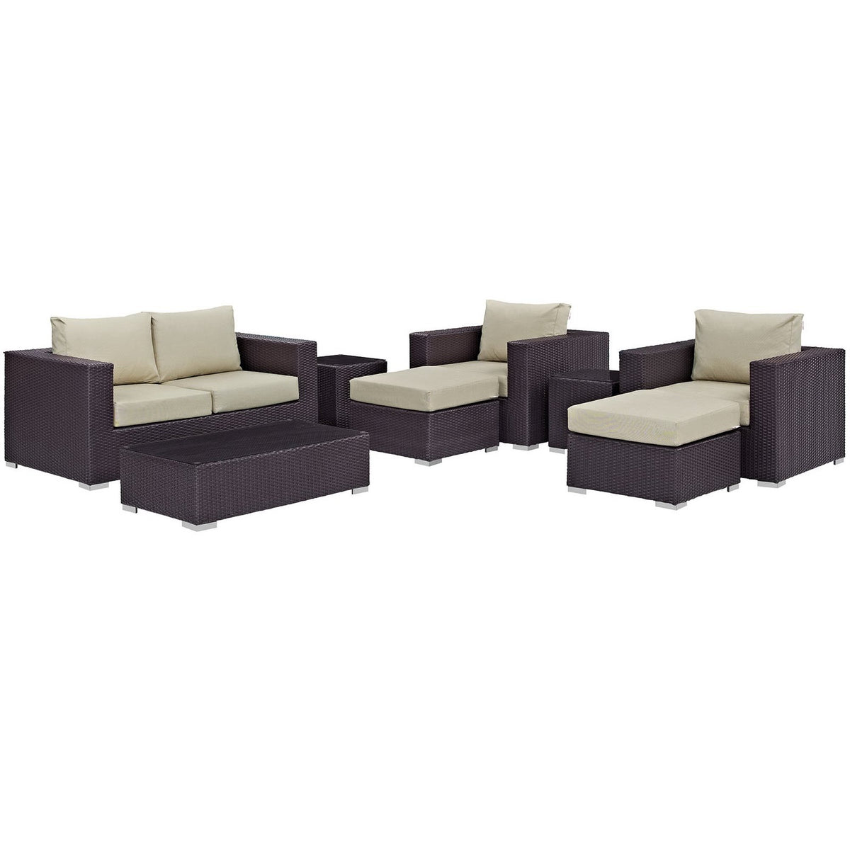 Convene 8 Piece Outdoor Patio Sofa Set - Espresso Beige