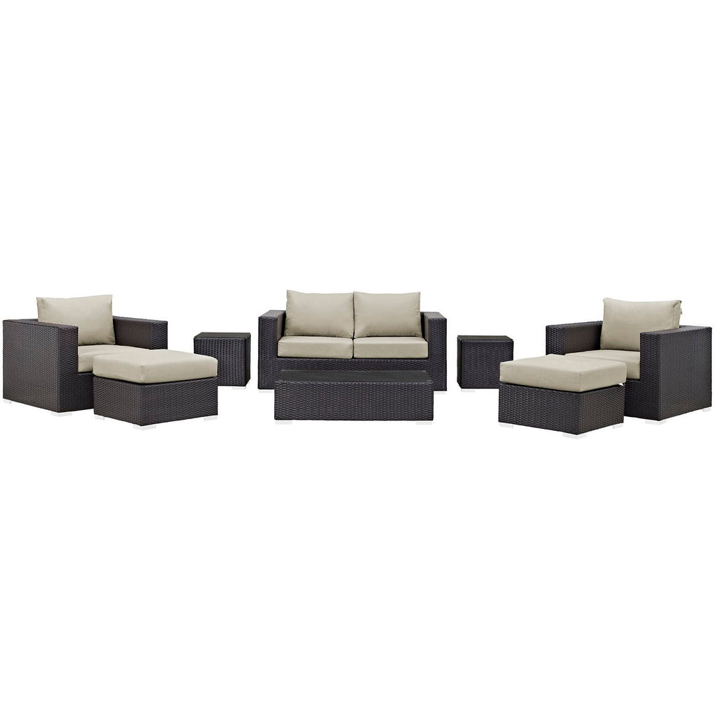 Convene 8 Piece Outdoor Patio Sofa Set - Espresso Beige