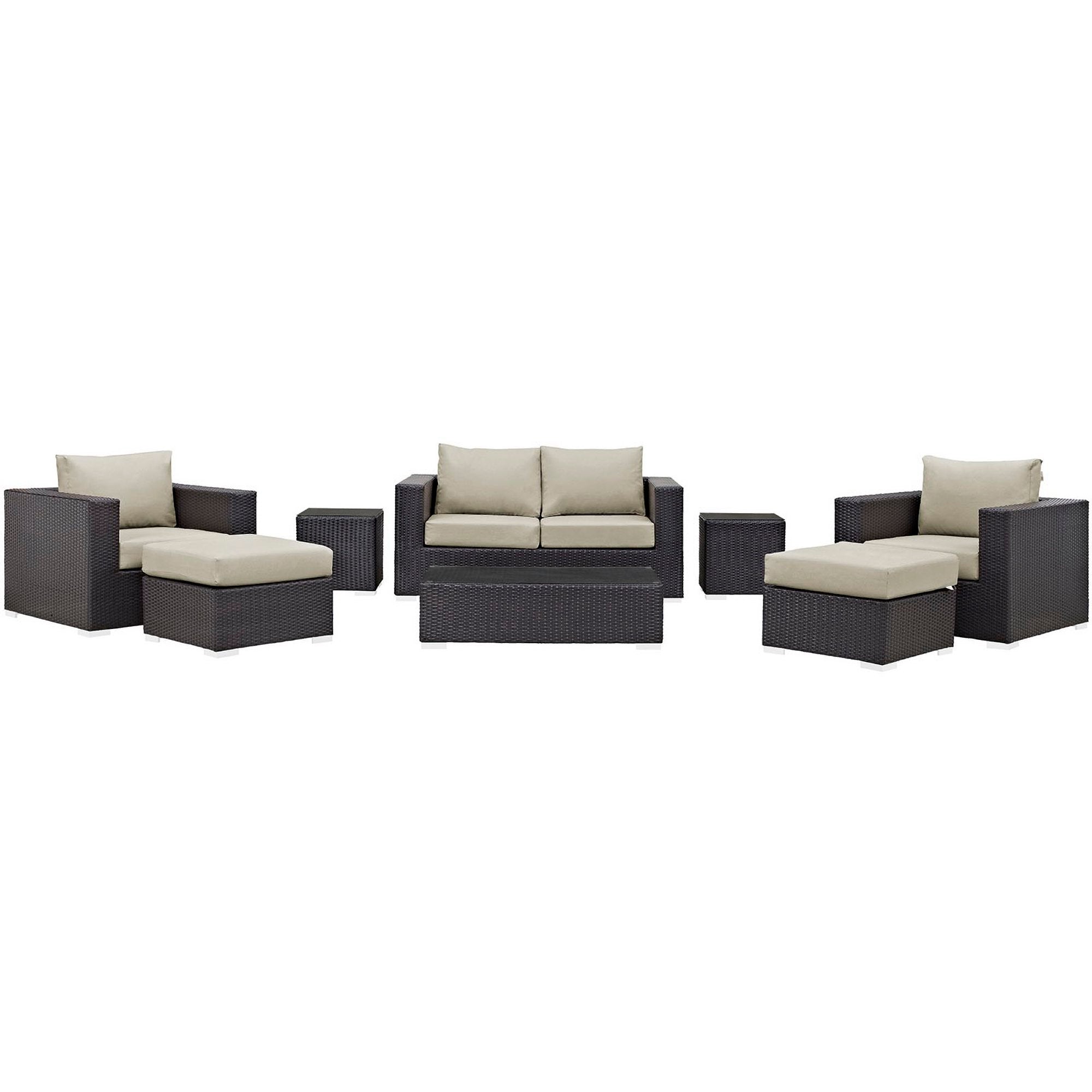 Convene 8 Piece Outdoor Patio Sofa Set - Espresso Beige
