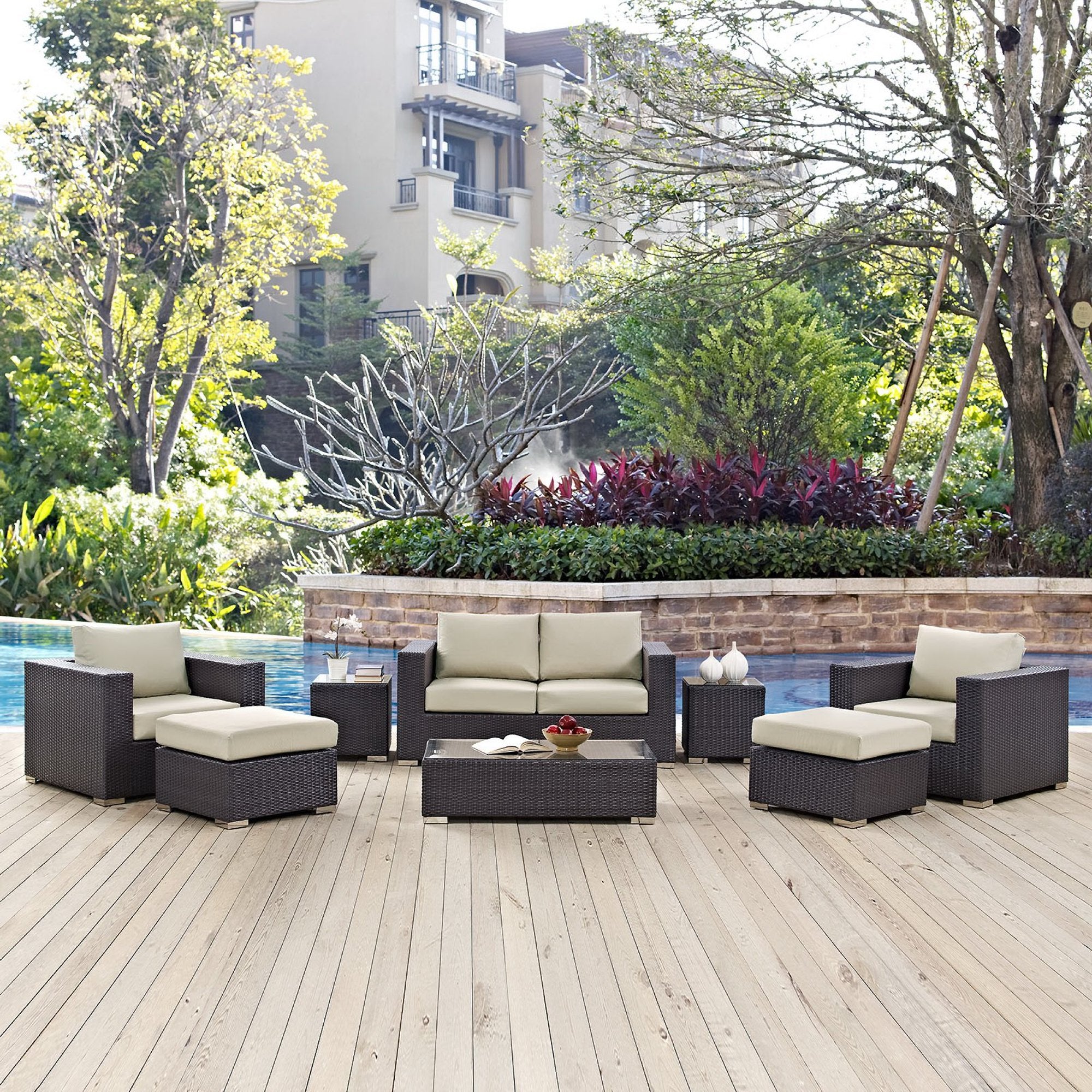Convene 8 Piece Outdoor Patio Sofa Set - Espresso Beige