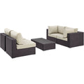 Convene 5 Piece Outdoor Patio Sectional Set - Espresso Beige (2 Armless, Coffee Table, 2 Corners)