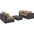 Convene 5 Piece Outdoor Patio Sectional Set - Espresso Mocha (2 Armless, Coffee Table, 2 Corners)