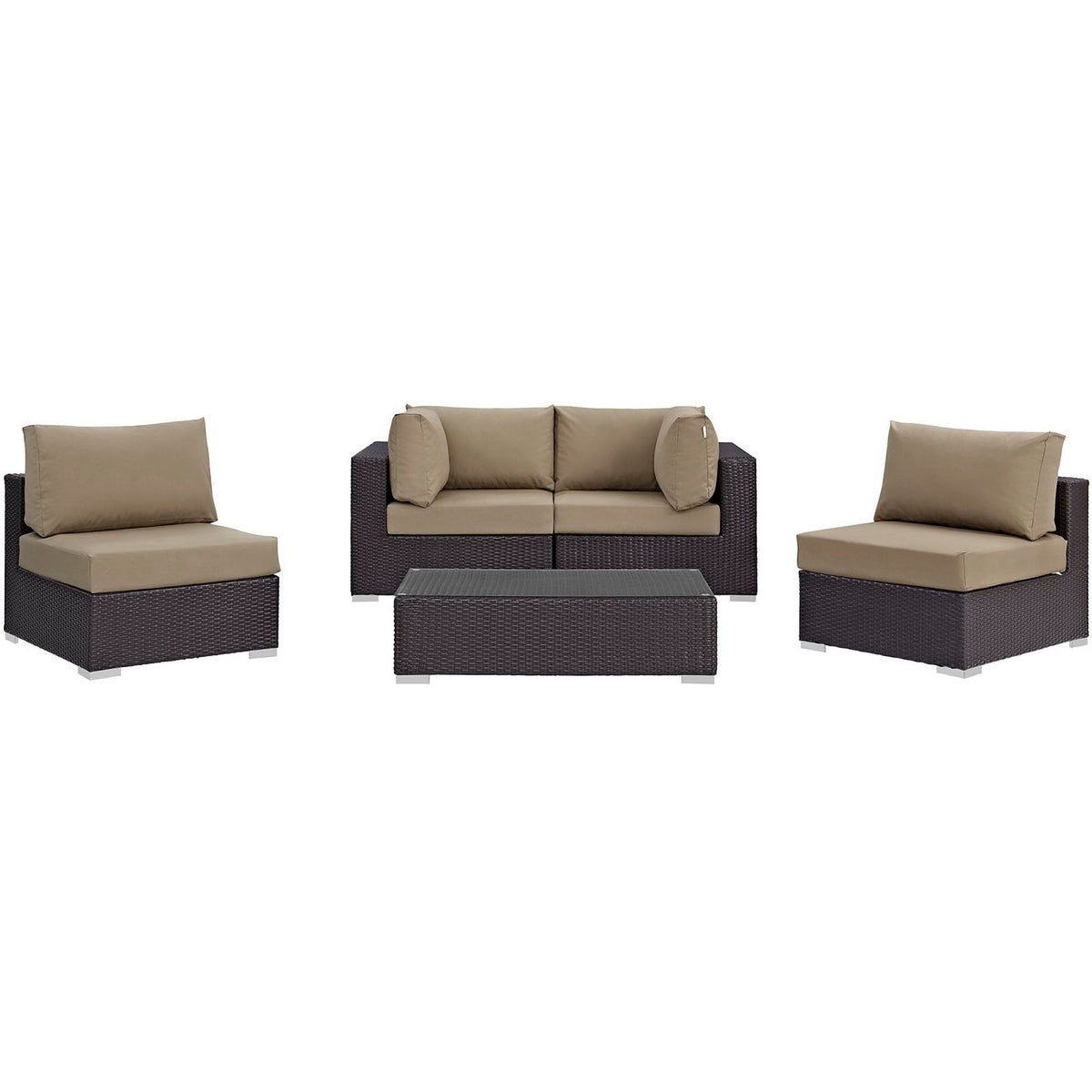 Convene 5 Piece Outdoor Patio Sectional Set - Espresso Mocha (2 Armless, Coffee Table, 2 Corners)