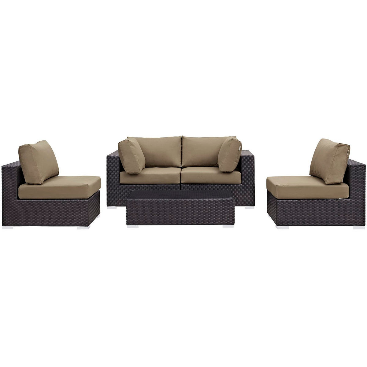 Convene 5 Piece Outdoor Patio Sectional Set - Espresso Mocha (2 Armless, Coffee Table, 2 Corners)