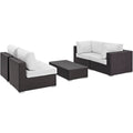 Convene 5 Piece Outdoor Patio Sectional Set - Espresso White (2 Armless, Coffee Table, 2 Corners)