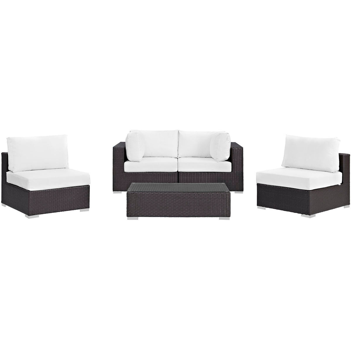 Convene 5 Piece Outdoor Patio Sectional Set - Espresso White (2 Armless, Coffee Table, 2 Corners)