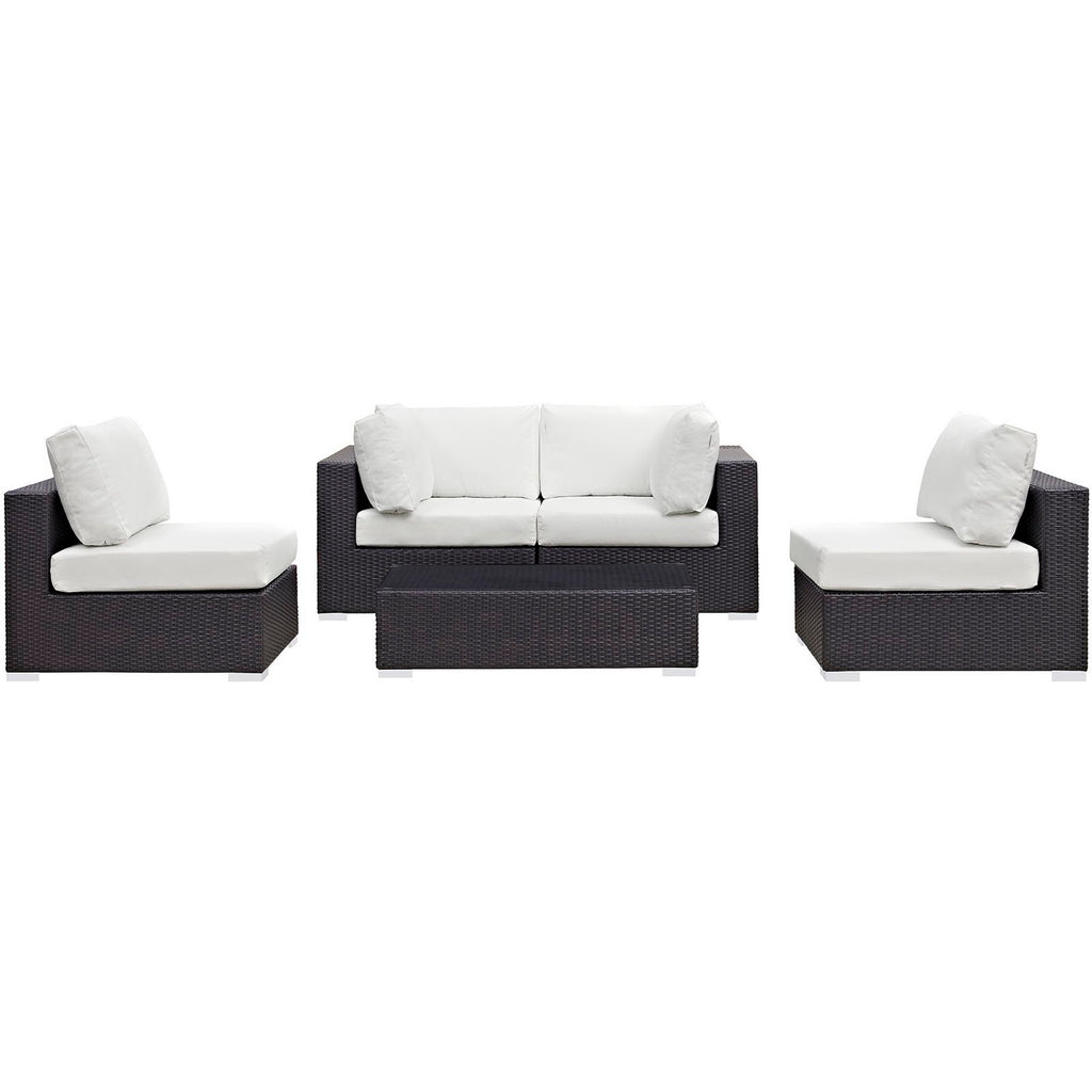 Convene 5 Piece Outdoor Patio Sectional Set - Espresso White (2 Armless, Coffee Table, 2 Corners)