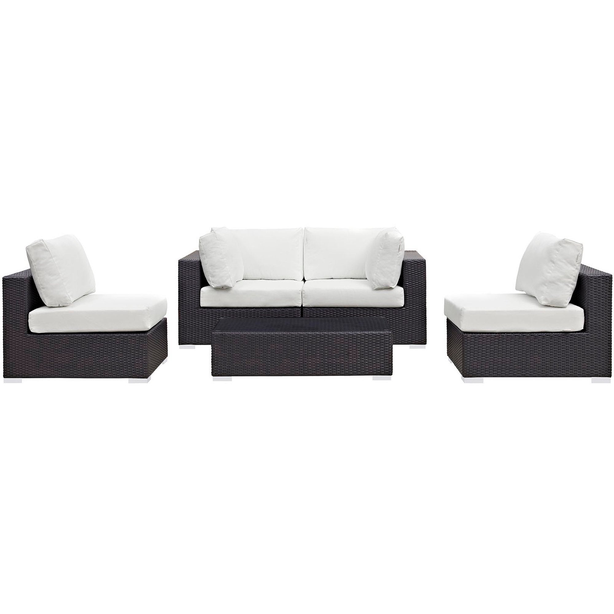 Convene 5 Piece Outdoor Patio Sectional Set - Espresso White (2 Armless, Coffee Table, 2 Corners)