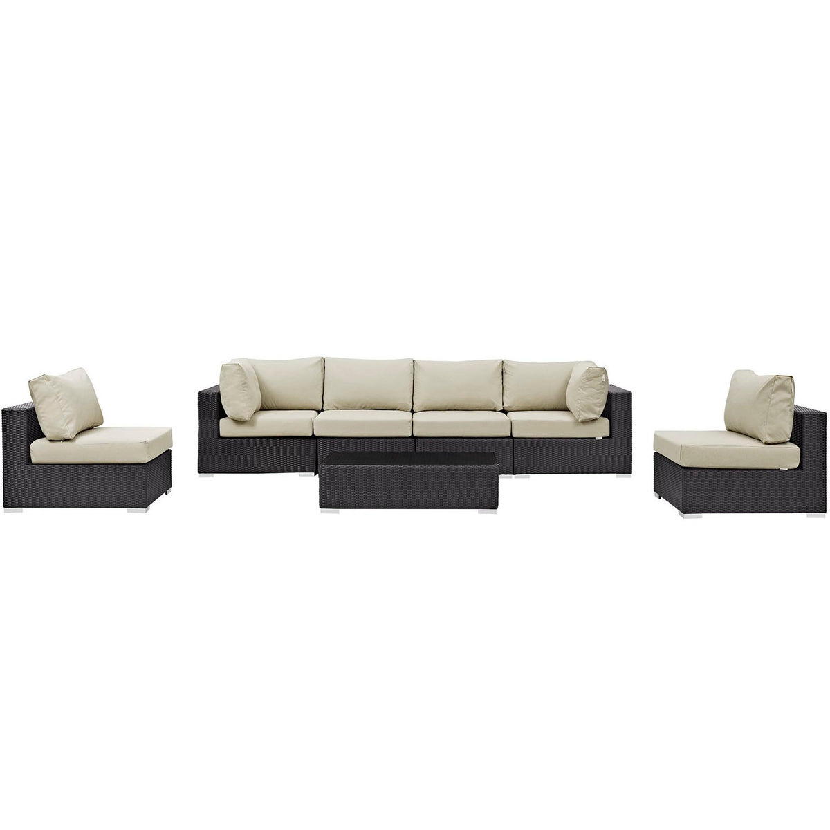 Convene 7 Piece Outdoor Patio Sectional Set - Espresso Beige (4 Armless, Coffee Table, 2 Corners)