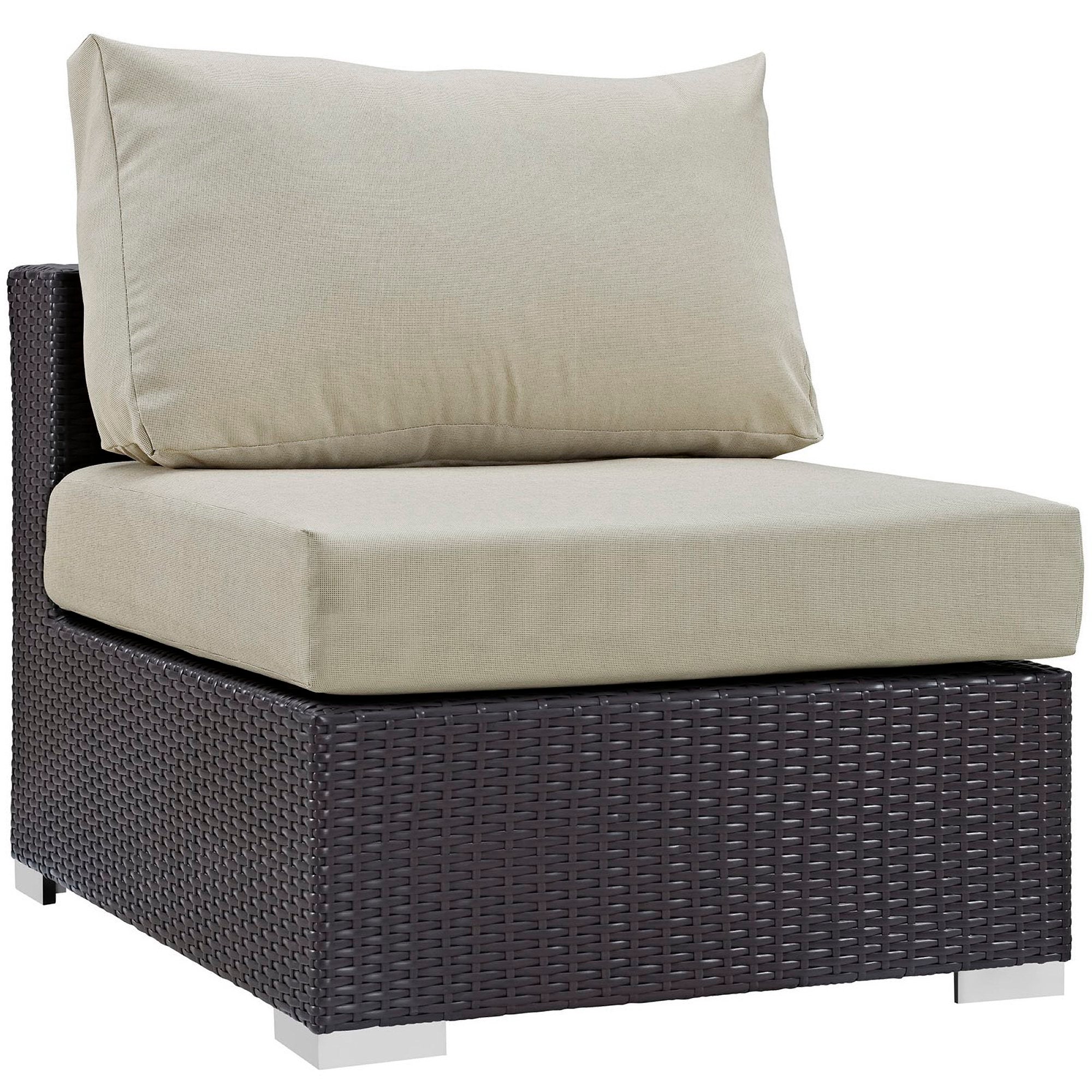 Convene 7 Piece Outdoor Patio Sectional Set - Espresso Beige (4 Armless, Coffee Table, 2 Corners)