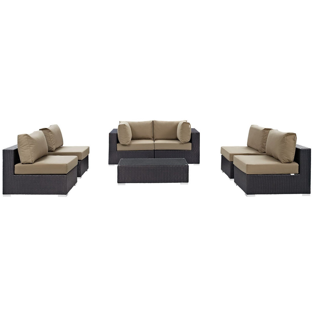 Convene 7 Piece Outdoor Patio Sectional Set - Espresso Mocha (4 Armless, Coffee Table, 2 Corners)