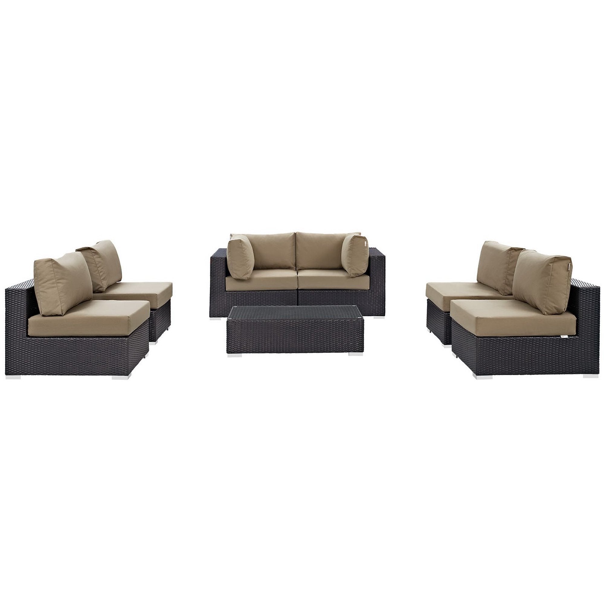 Convene 7 Piece Outdoor Patio Sectional Set - Espresso Mocha (4 Armless, Coffee Table, 2 Corners)
