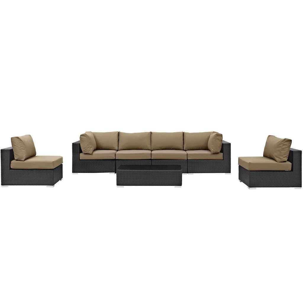 Convene 7 Piece Outdoor Patio Sectional Set - Espresso Mocha (4 Armless, Coffee Table, 2 Corners)