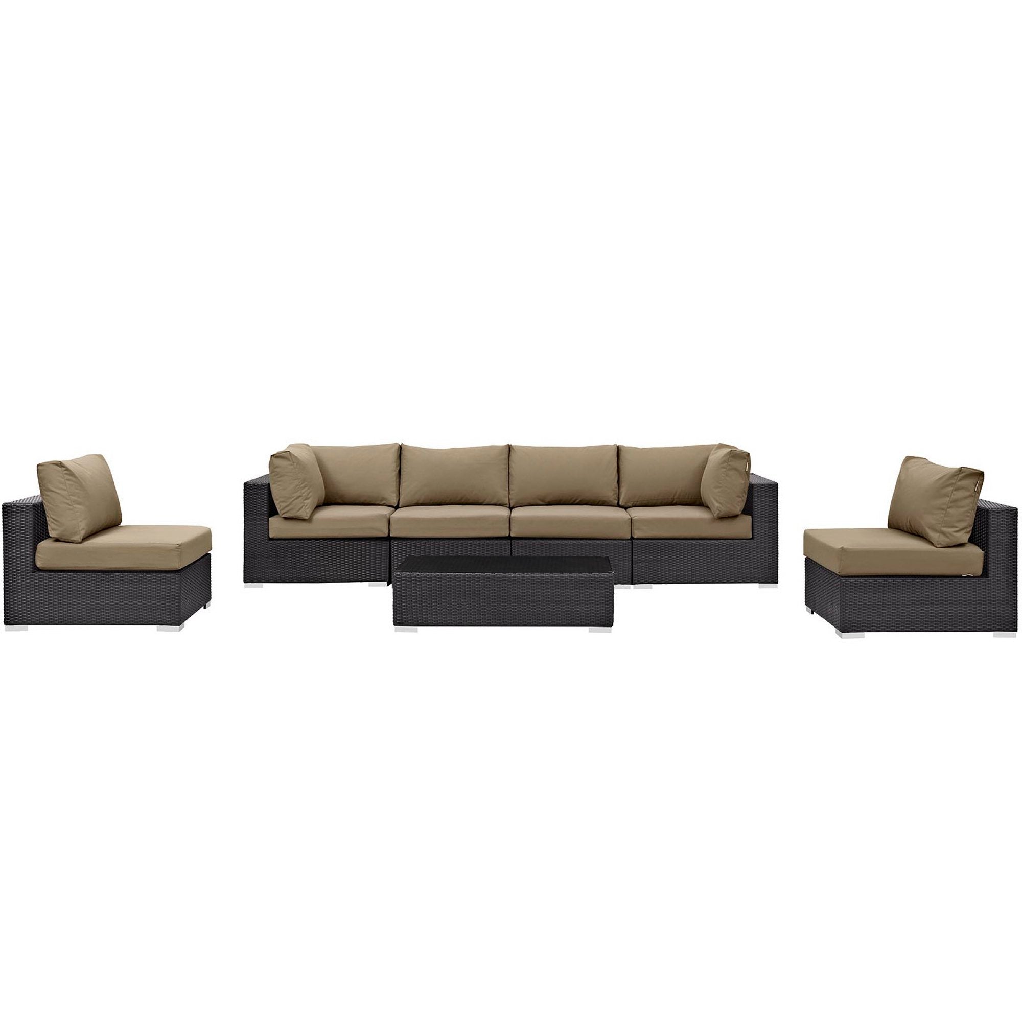 Convene 7 Piece Outdoor Patio Sectional Set - Espresso Mocha (4 Armless, Coffee Table, 2 Corners)