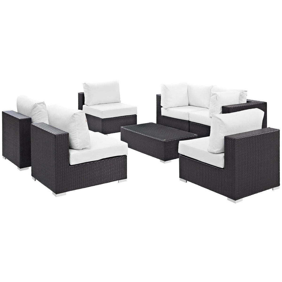 Convene 7 Piece Outdoor Patio Sectional Set - Espresso White (4 Armless, Coffee Table, 2 Corners)
