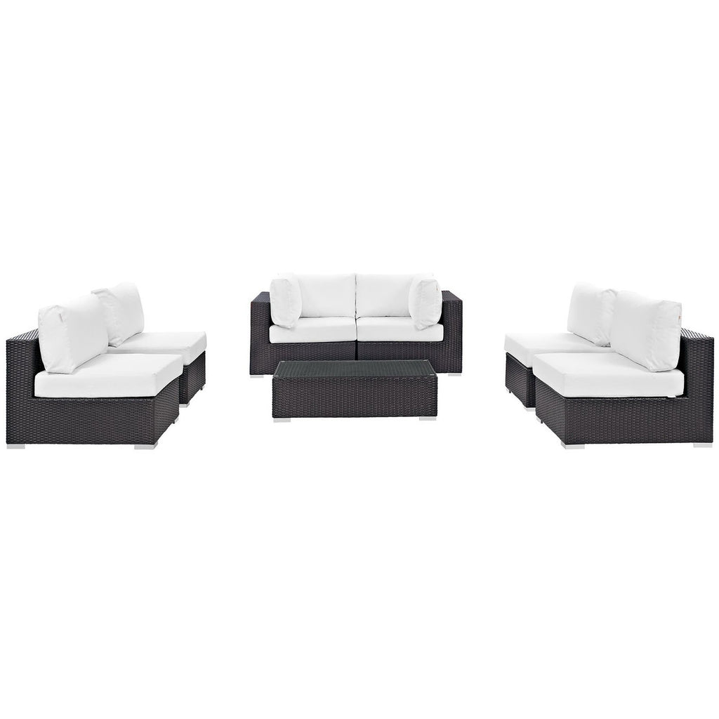 Convene 7 Piece Outdoor Patio Sectional Set - Espresso White (4 Armless, Coffee Table, 2 Corners)