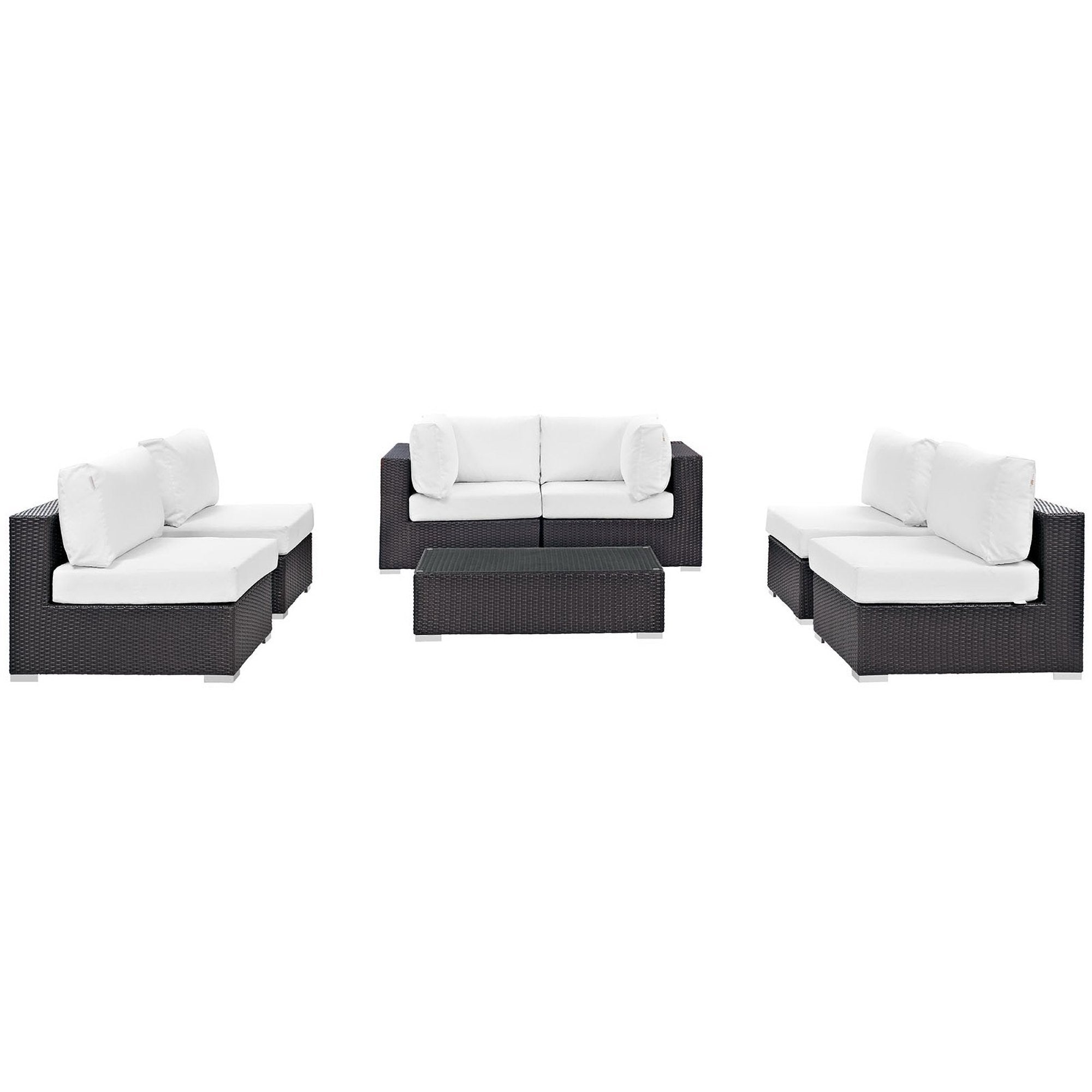 Convene 7 Piece Outdoor Patio Sectional Set - Espresso White (4 Armless, Coffee Table, 2 Corners)