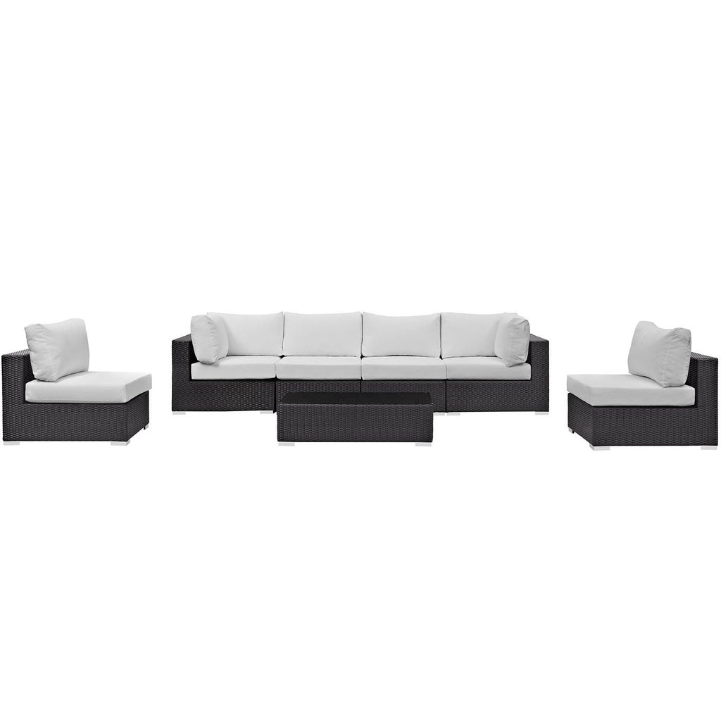 Convene 7 Piece Outdoor Patio Sectional Set - Espresso White (4 Armless, Coffee Table, 2 Corners)
