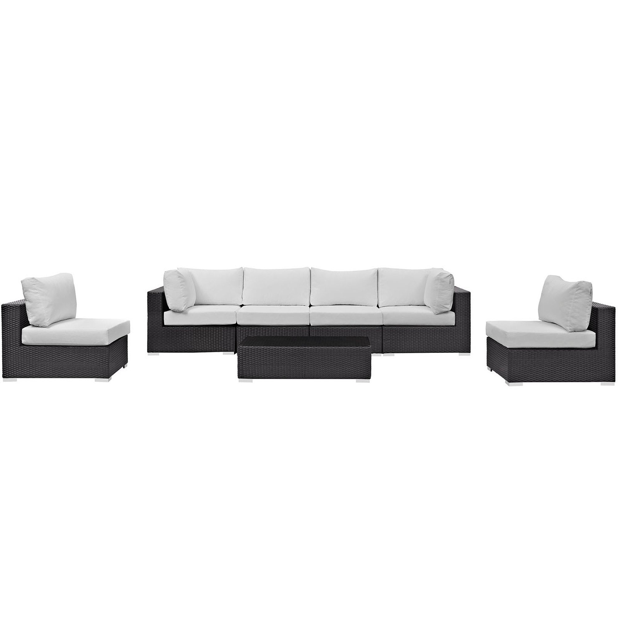 Convene 7 Piece Outdoor Patio Sectional Set - Espresso White (4 Armless, Coffee Table, 2 Corners)
