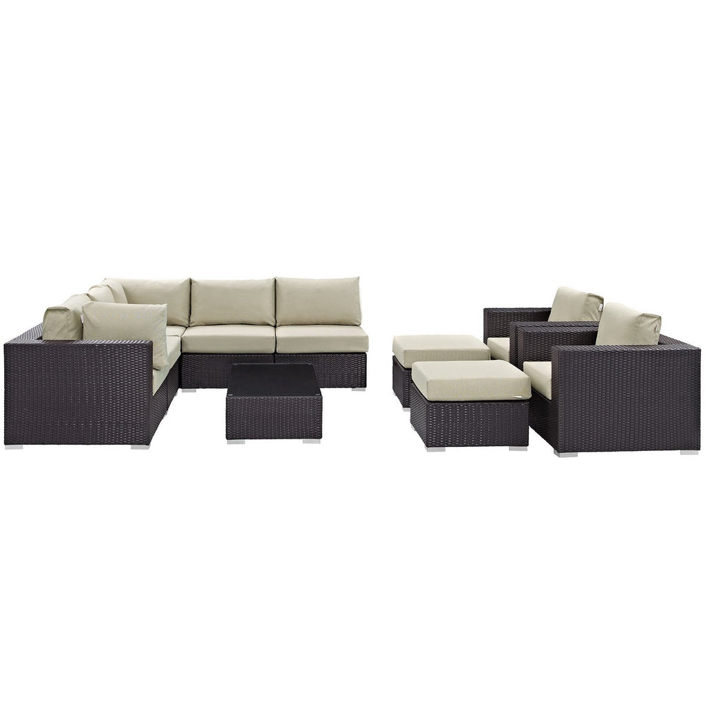 Convene 10 Piece Outdoor Patio Sectional Set - Espresso Beige