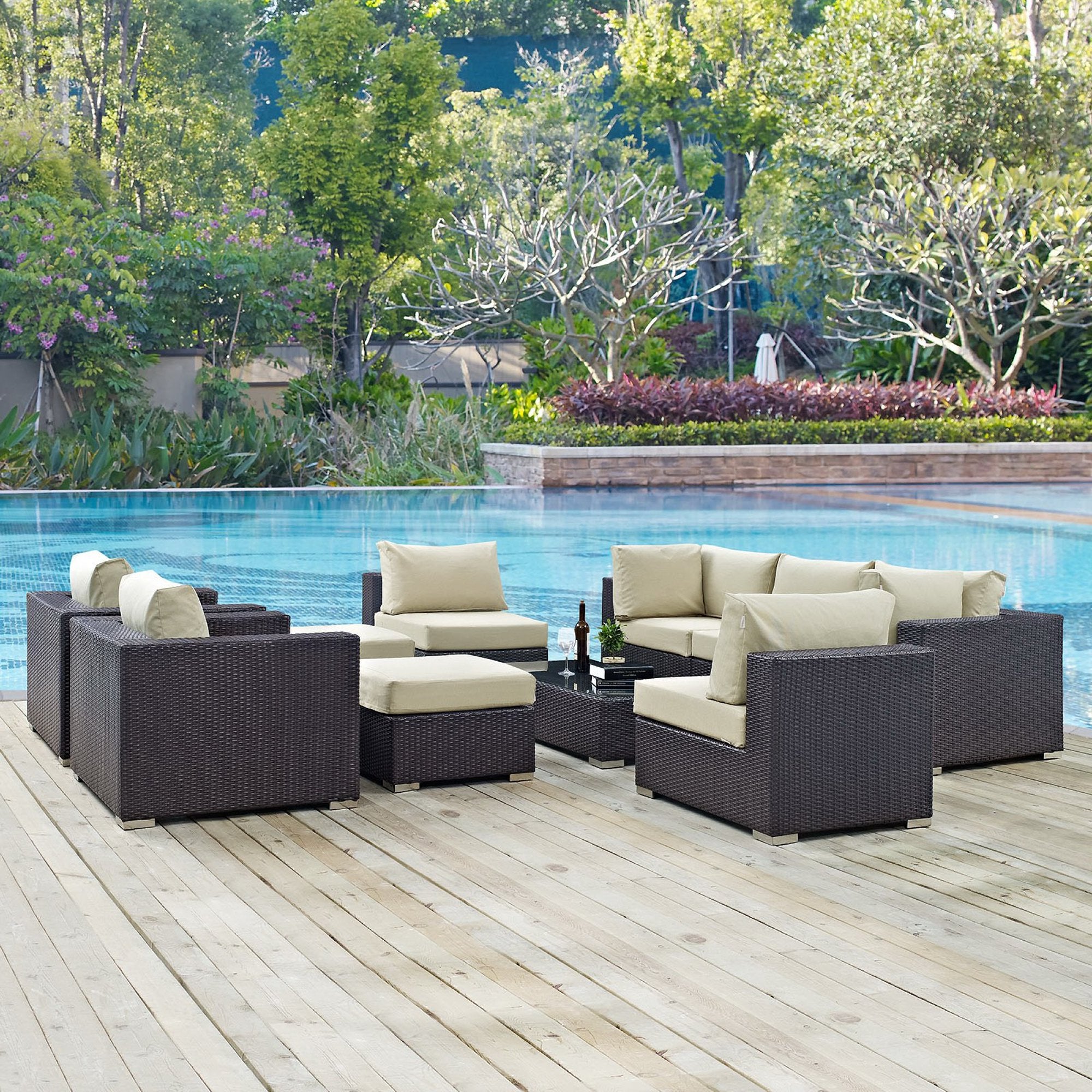 Convene 10 Piece Outdoor Patio Sectional Set - Espresso Beige