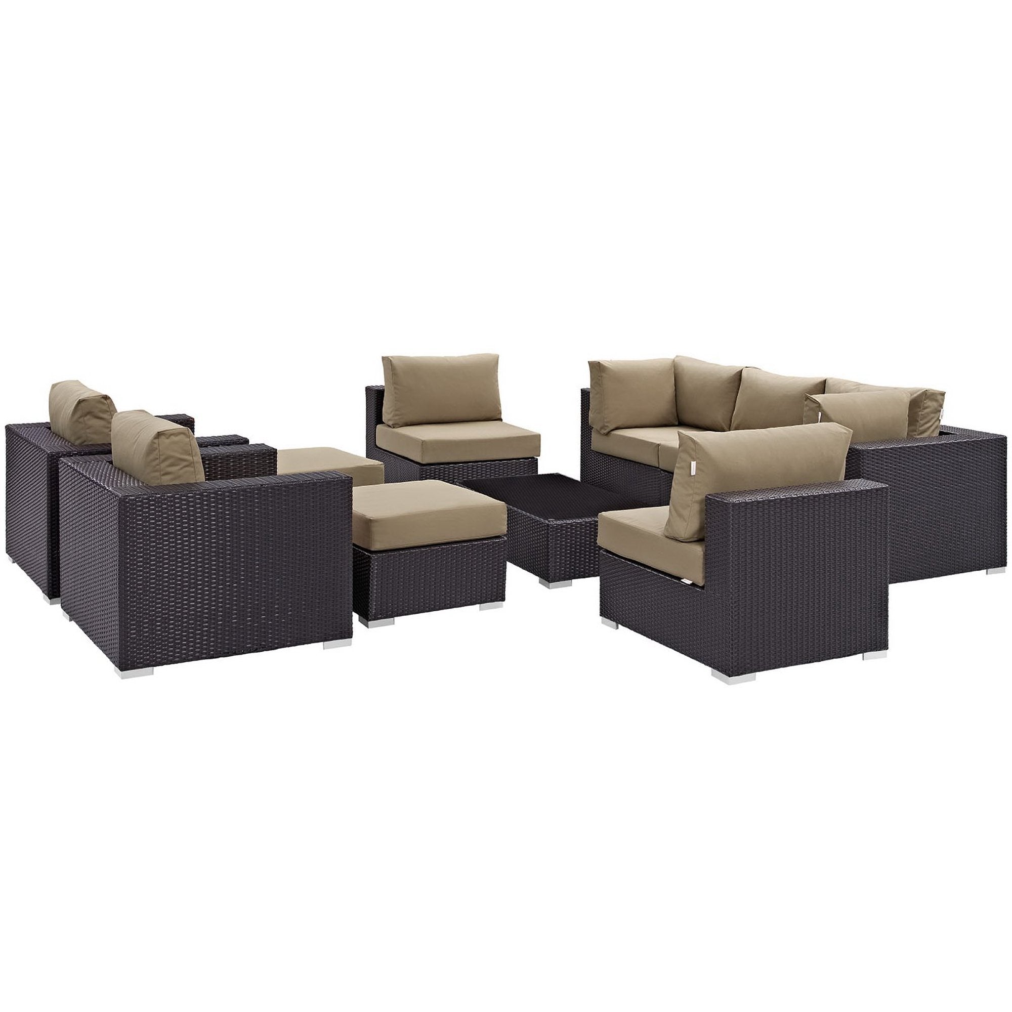 Convene 10 Piece Outdoor Patio Sectional Set - Espresso Mocha