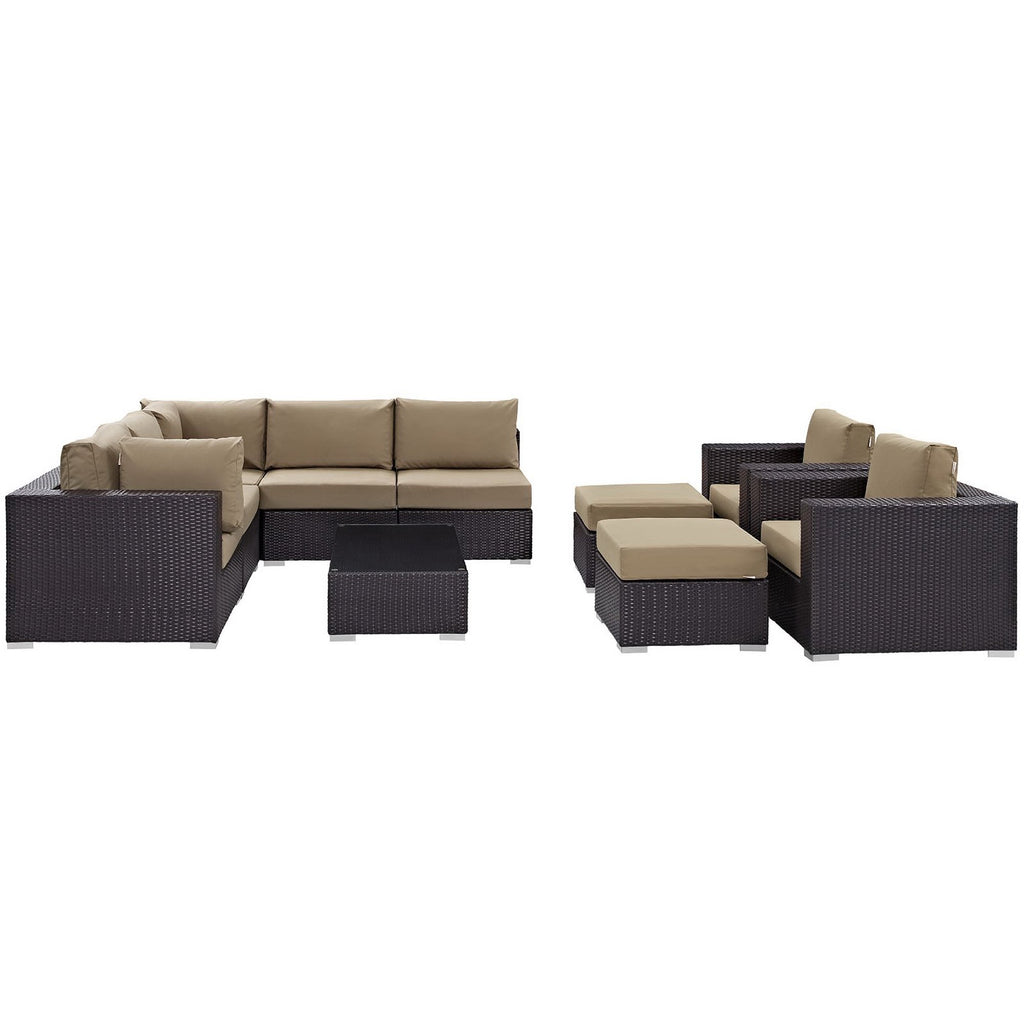 Convene 10 Piece Outdoor Patio Sectional Set - Espresso Mocha