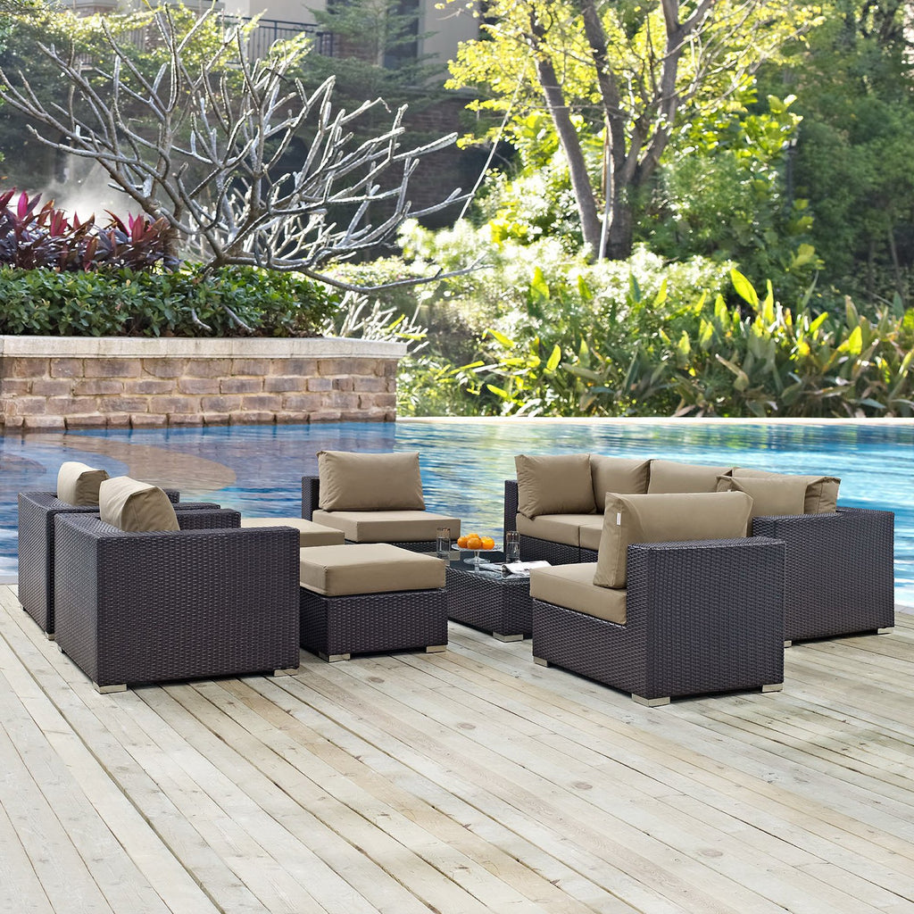 Convene 10 Piece Outdoor Patio Sectional Set - Espresso Mocha