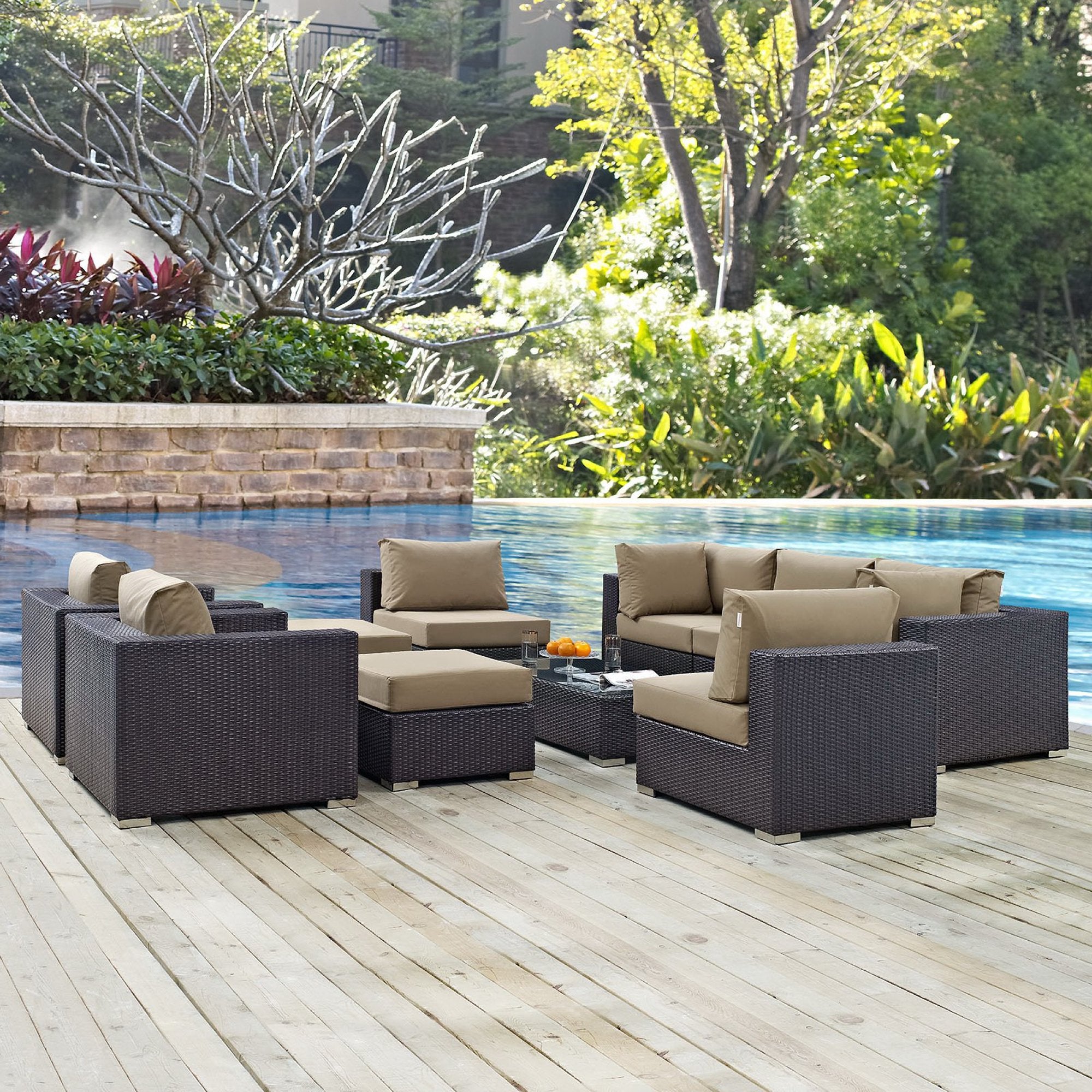 Convene 10 Piece Outdoor Patio Sectional Set - Espresso Mocha