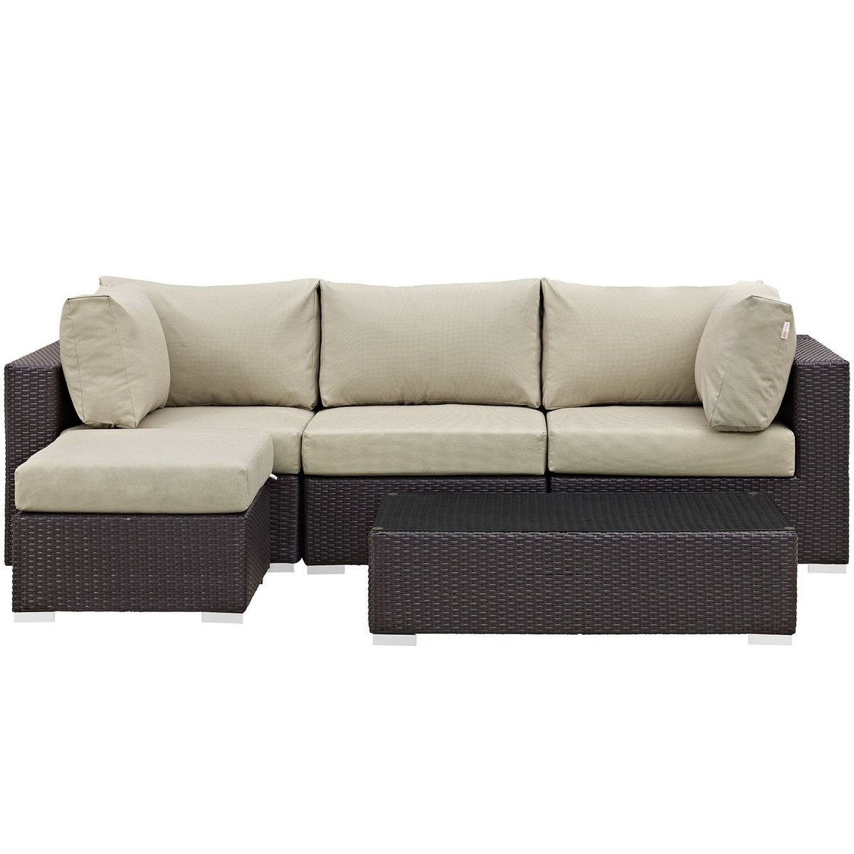 Convene 5 Piece Outdoor Patio Sectional Set - Espresso Beige (Armless, Coffee Table, 2 Corners, Ottoman)