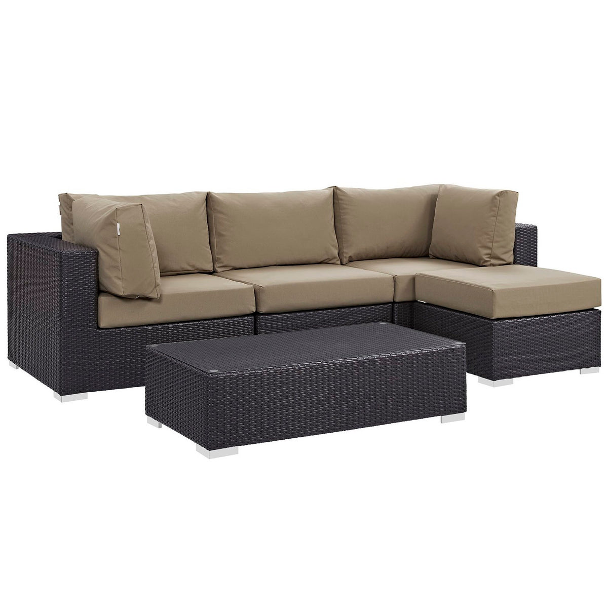 Convene 5 Piece Outdoor Patio Sectional Set - Espresso Mocha (Armless, Coffee Table, 2 Corners, Ottoman)