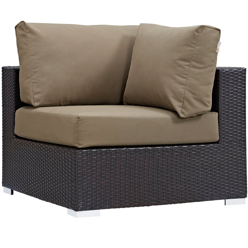 Convene 5 Piece Outdoor Patio Sectional Set - Espresso Mocha (Armless, Coffee Table, 2 Corners, Ottoman)