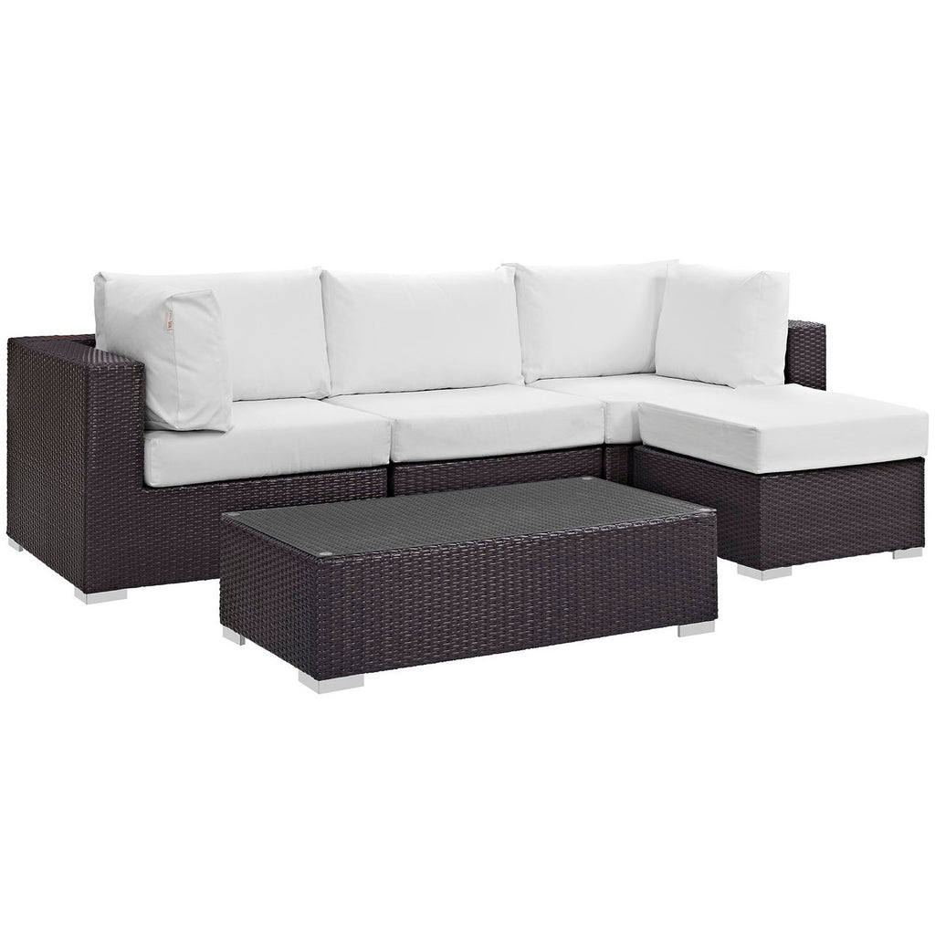 Convene 5 Piece Outdoor Patio Sectional Set - Espresso White (Armless, Coffee Table, 2 Corners, Ottoman)