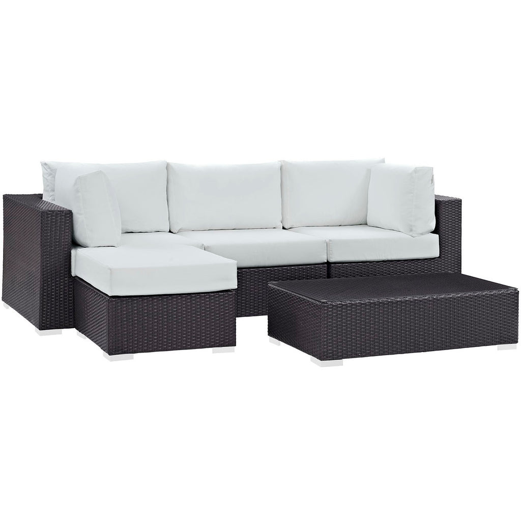 Convene 5 Piece Outdoor Patio Sectional Set - Espresso White (Armless, Coffee Table, 2 Corners, Ottoman)