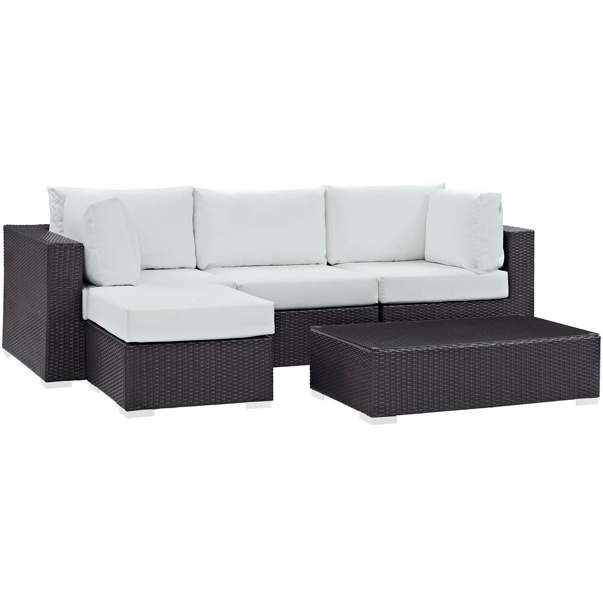 Convene 5 Piece Outdoor Patio Sectional Set - Espresso White (Armless, Coffee Table, 2 Corners, Ottoman)