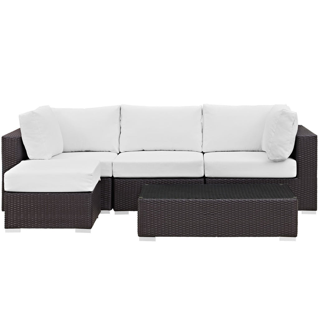 Convene 5 Piece Outdoor Patio Sectional Set - Espresso White (Armless, Coffee Table, 2 Corners, Ottoman)