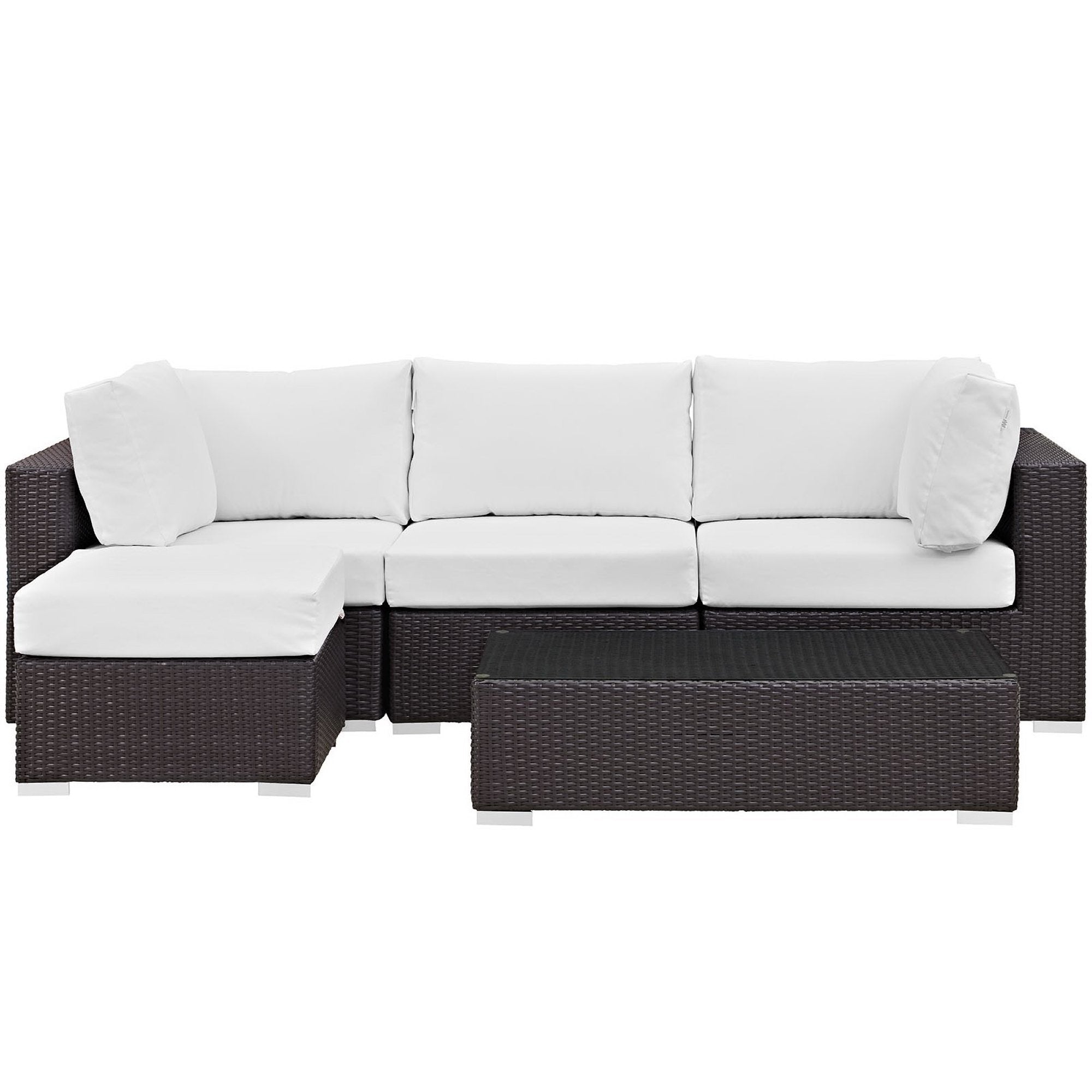 Convene 5 Piece Outdoor Patio Sectional Set - Espresso White (Armless, Coffee Table, 2 Corners, Ottoman)