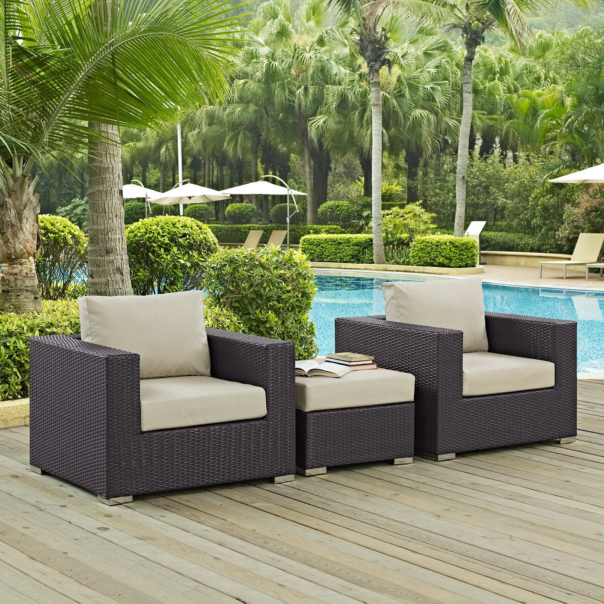 Convene 3 Piece Outdoor Patio Sofa Set - Espresso Beige