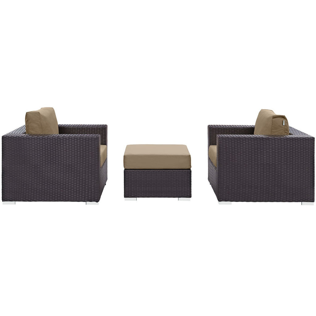Convene 3 Piece Outdoor Patio Sofa Set - Espresso Mocha