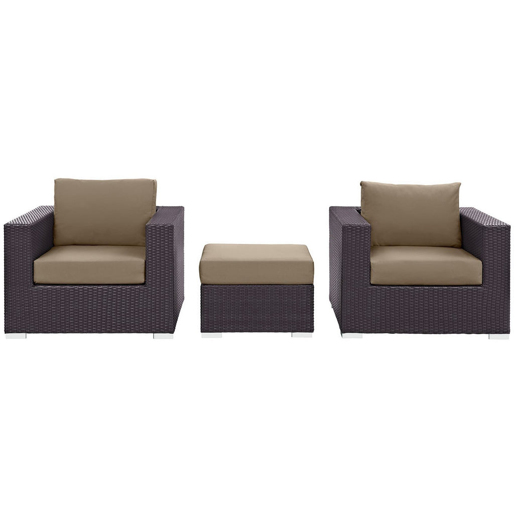 Convene 3 Piece Outdoor Patio Sofa Set - Espresso Mocha