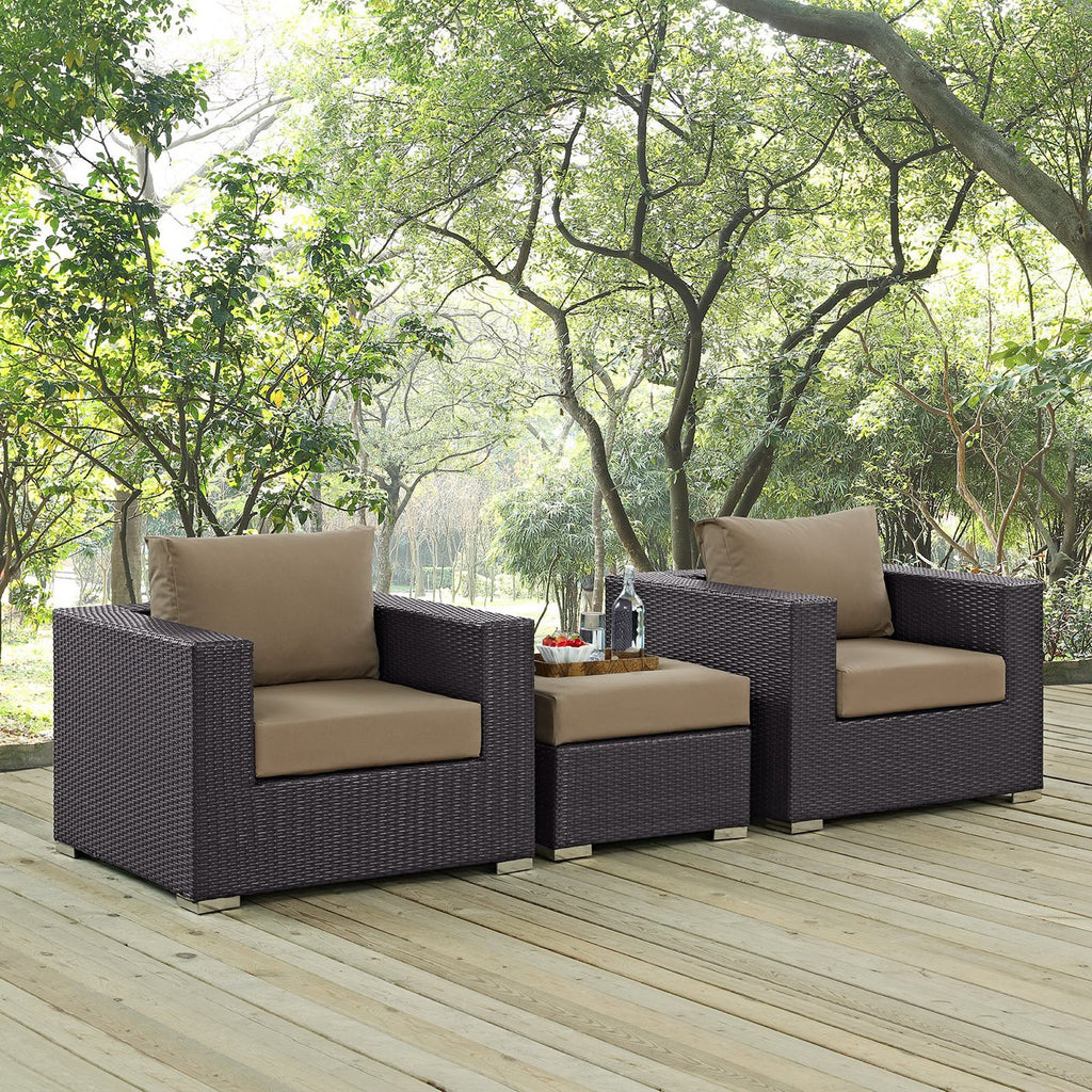 Convene 3 Piece Outdoor Patio Sofa Set - Espresso Mocha