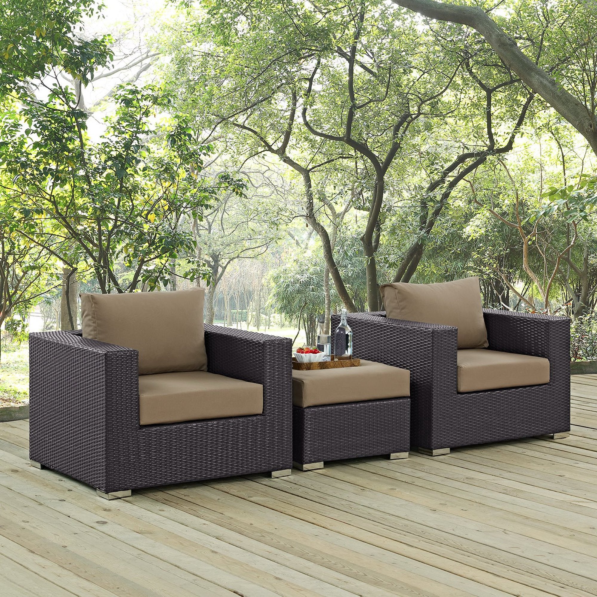 Convene 3 Piece Outdoor Patio Sofa Set - Espresso Mocha