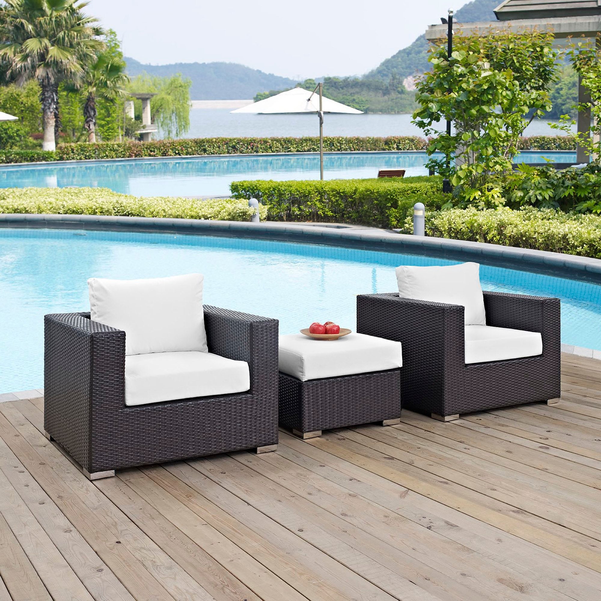Convene 3 Piece Outdoor Patio Sofa Set - Espresso White