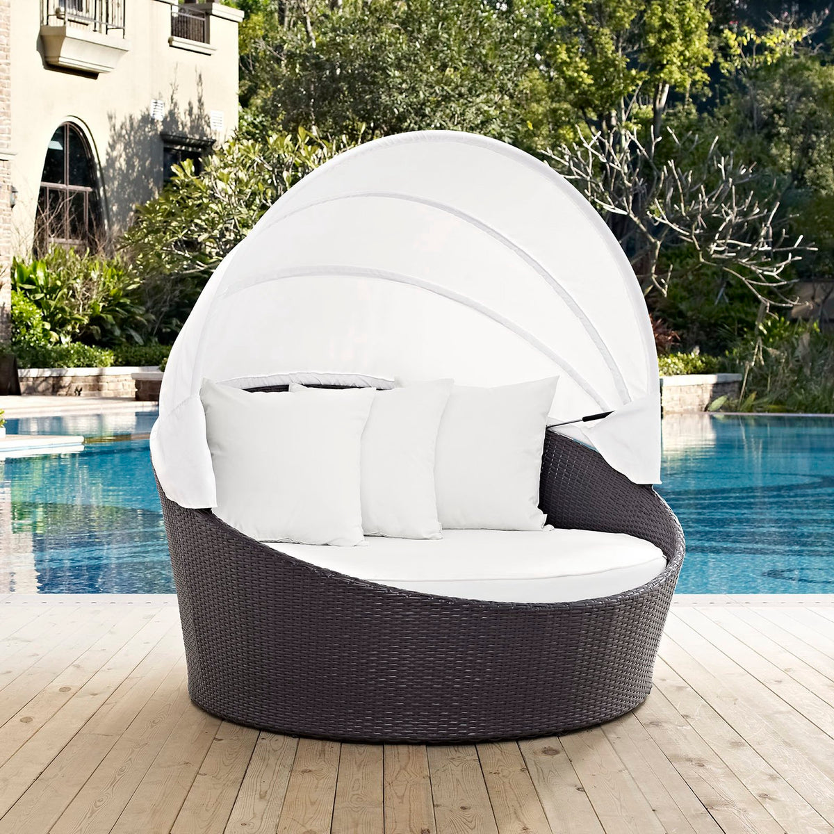 Convene Canopy Outdoor Patio Daybed - Espresso White