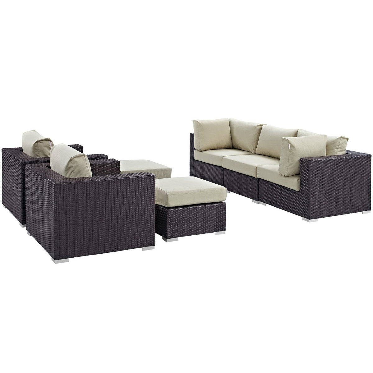 Convene 7 Piece Outdoor Patio Sectional Set - Espresso Beige (2 Sections, Armless Section, 2 Corner Sections, 2 Sections)